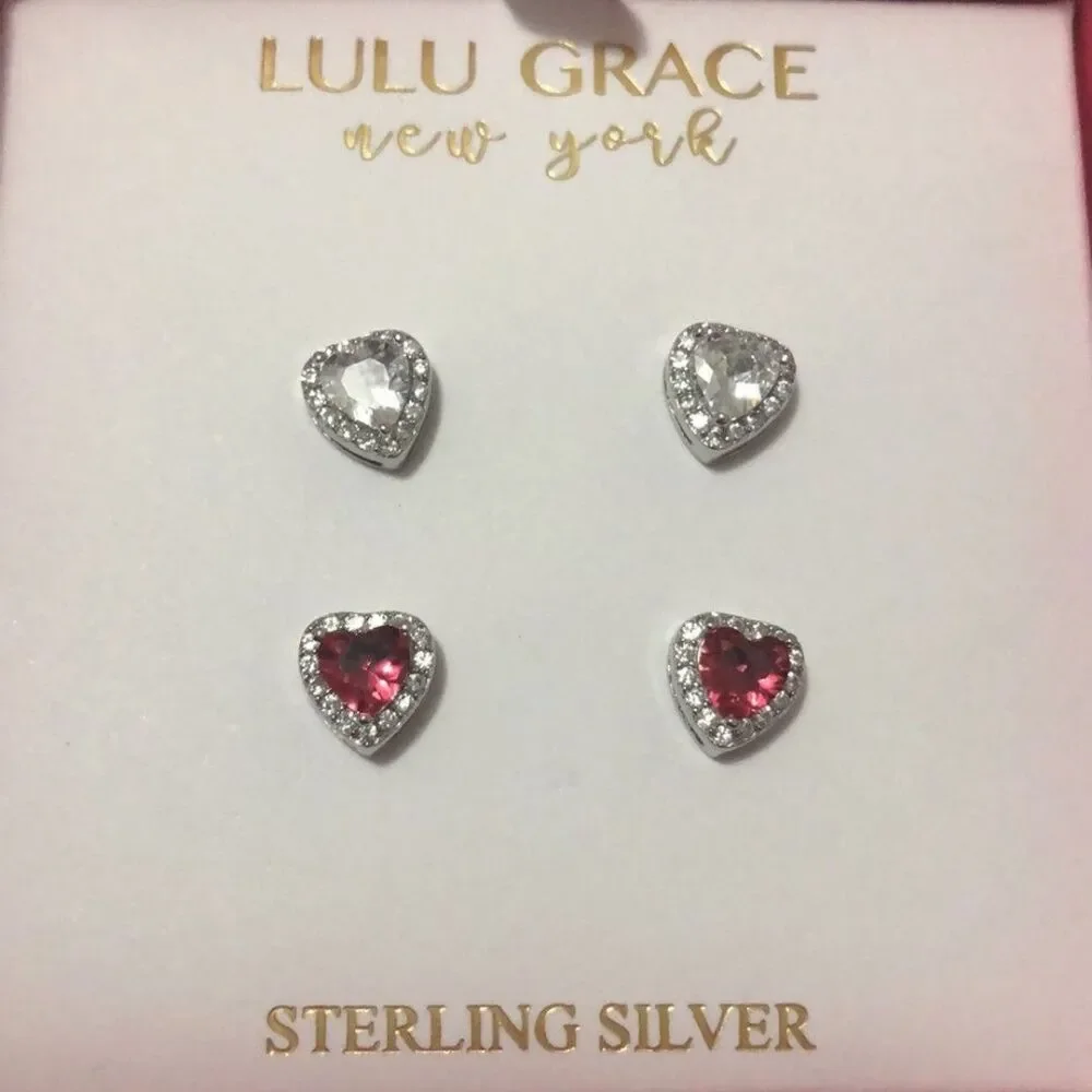 Heart shaped earrings Sterling silver 925 two pair new